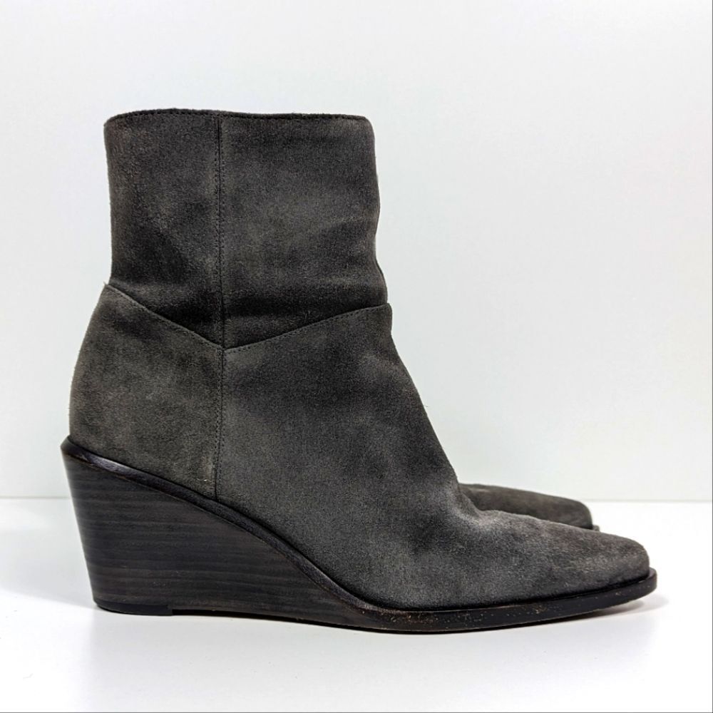 Vince Mavis Wedge Ankle Boots Charcoal Gray Suede Women's 7